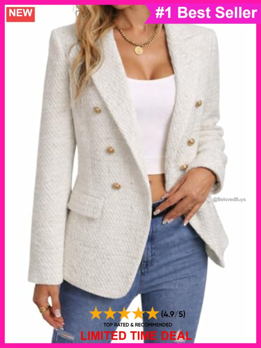 Tweed Plaid Blazer Notch Collar Double Breasted Business Casual Coat